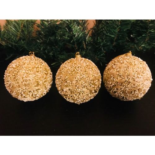 3ks vánoční ozdoby dekorace, koule - bílo-zlaté 7,5cm