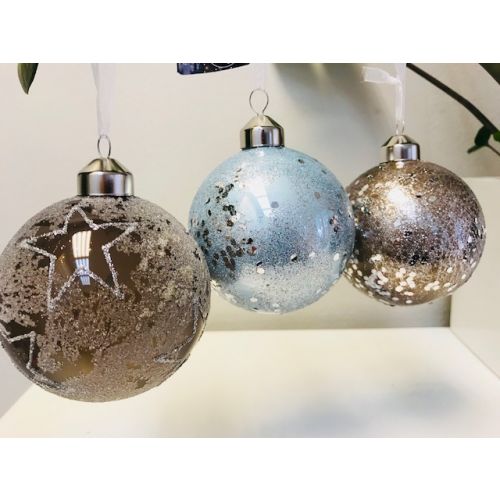12ks vánoční ozdoby dekorace, koule hnědé a bledě modré 8cm DECORIS